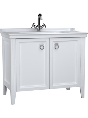 VitrA Valarte 62156 Lavabo Dolabı, Kapaklı, Etajerli Lavabolu, Krom Kulplu, 100 cm, Mat Beyaz