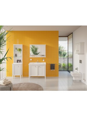 VitrA Valarte 62156 Lavabo Dolabı, Kapaklı, Etajerli Lavabolu, Krom Kulplu, 100 cm, Mat Beyaz