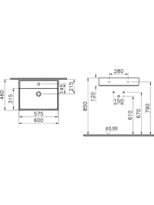 VitrA ArchiPlan 7414B077-0001 Lavabo, Mat Terra Rosa, 60x46 cm