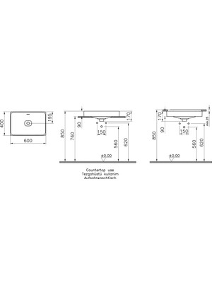 VitrA Metropole 7535B083-1398 Dikdörtgen Çanak Lavabo, 60cm, Mat Siyah