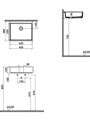 VitrA ArchiPlan 7403B076-0016 Lavabo, Kompakt, Mat Taş Gri, 45x38 cm