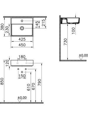 VitrA ArchiPlan 7400B003-0041 Dar Lavabo, 45x38 cm, Beyaz