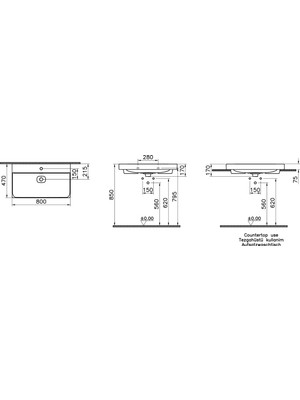 VitrA Metropole 7527B083-0973 Çanak Lavabo, 80cm, Mat Siyah