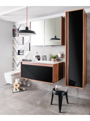 VitrA Metropole 58195 Lavabo Dolabı, Tek Çekmeceli, Infinit Lavabolu,100cm,Erik-Siyah