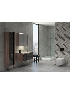 VitrA Metropole 58195 Lavabo Dolabı, Tek Çekmeceli, Infinit Lavabolu,100cm,Erik-Siyah