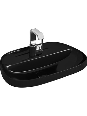 VitrA Frame 5696B470-0041 Armatür Bantlı Tezgah Üstü TV Lavabo, 57 cm, Siyah