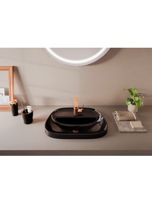 VitrA Frame 5696B470-0041 Armatür Bantlı Tezgah Üstü TV Lavabo, 57 cm, Siyah