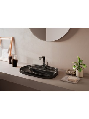 VitrA Frame 5696B470-0041 Armatür Bantlı Tezgah Üstü TV Lavabo, 57 cm, Siyah