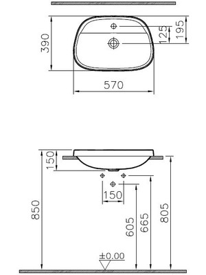 VitrA Frame 5696B470-0041 Armatür Bantlı Tezgah Üstü TV Lavabo, 57 cm, Siyah