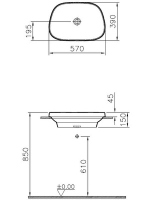 VitrA Frame 5653B470-0016 Tezgah Üstü TV Lavabo, 57 cmi Siyah