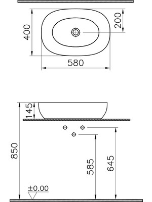 VitrA Outline 5995B483-0016 Oval Çanak Lavabo, 60 cm, Mat Siyah