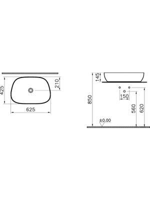 VitrA Outline 5993B420-0016 Çanak Lavabo, TV Şekilli, Mat Bej, 60x40 cm