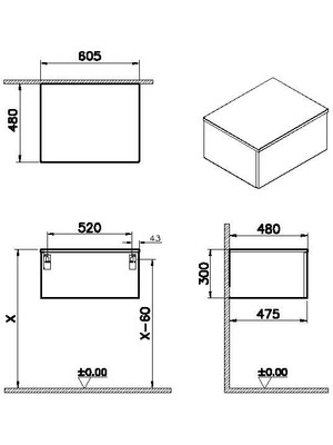 VitrA 66697 Stand Çekmeceli Orta Ünite, 60 cm, Mat Antrasit