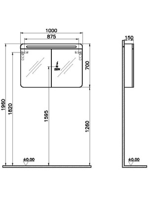 VitrA Sento 65890 Aydınlatmalı Dolaplı Ayna, Mat Fiyord Yeşili,100 cm