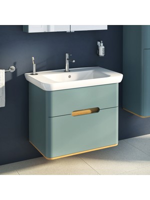 VitrA Sento 65877 Lavabo Dolabı 80 cm, çift çekmeceli, ayaksız, Mat Fiyord Yeşili