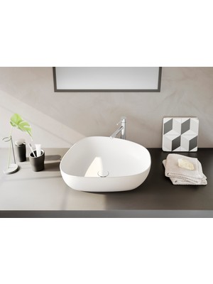 VitrA Outline 5991B401-0016 Asimetrik Lavabo, VitrA Clean, 56 cm, Mat Beyaz