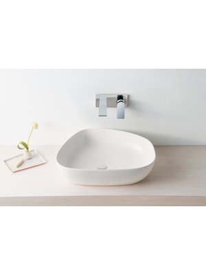 VitrA Outline 5991B401-0016 Asimetrik Lavabo, VitrA Clean, 56 cm, Mat Beyaz