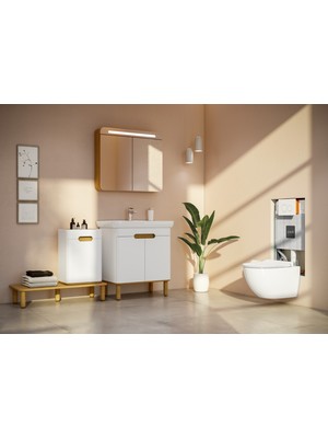 VitrA Sento 60896 Aydınlatmalı Dolaplı Ayna, 80 cm, Açık Meşe