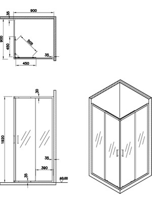 VitrA Duş Kabin 65650002279 Sürgülü Köşe, 90x90,  Mat Siyah Profil