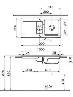 VitrA 5771B003-1408 Damlalıklı 1,5 Gözlü Eviye, 100 cm