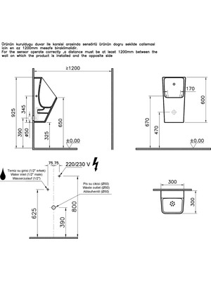 VitrA 5461B003-5598 Integra Square Temassız Kanalsız Pisuvar