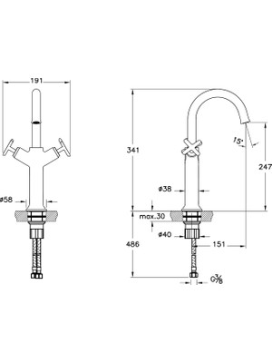 VitrA Origin Classic A4288625 Lavabo Bataryası, Çift Kumandalı, Çanak, Fırçalı Altın