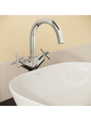 VitrA Origin Classic A42886 Çanak Lavabo Bataryası, Çift Kumandalı, Krom