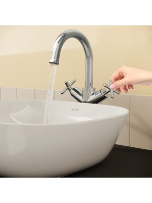 VitrA Origin Classic A42886 Çanak Lavabo Bataryası, Çift Kumandalı, Krom