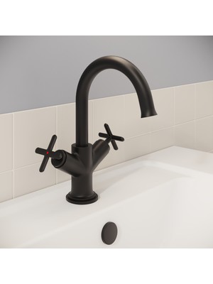 VitrA Origin Classic A4288436 Lavabo Bataryası, Çift Kumandalı, Mat Siyah