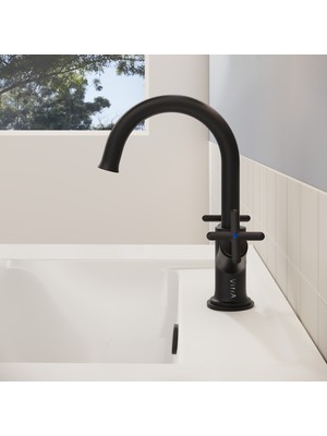 VitrA Origin Classic A4288436 Lavabo Bataryası, Çift Kumandalı, Mat Siyah