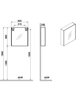 VitrA Basis 66901 Dolaplı Ayna, 60 cm, Sağ