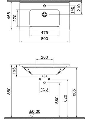 VitrA S50 5408B003-0001 Etajerli Lavabo, 80 cm, Beyaz