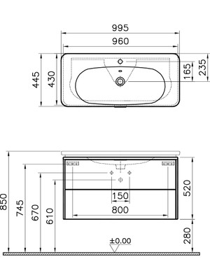 VitrA Nest Trendy 56442 Lavabo Dolabı, Çift Çekmeceli, 100 cm, Parlak Beyaz