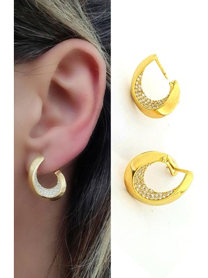 Ose Shop Altın Işçiliği Zirkon Taş Detaylı 925AYAR Gümüş Üzerine Altın Kaplama Tasarım Spiral Küpe
