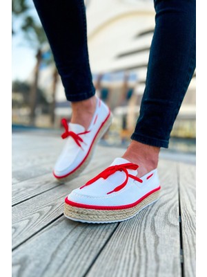 Yasaba Accessories CH311 Espadril Erkek Ayakkabı Beyaz/kırmızı