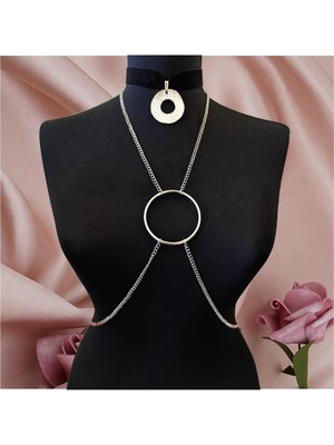 BijuStore Siyah Kadife Choker - Ikili Kadın Vücut Zinciri