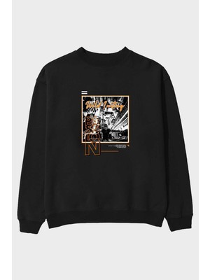 Ankhises Wild Passion Ön Baskılı Siyah Oversize Sweatshirt Erkek Kadın Bisiklet Yaka