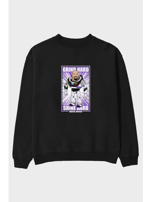 Ankhises Ön Baskılı Siyah Oversize Sweatshirt Erkek Kadın Bisiklet Yaka