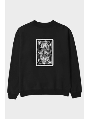 Ankhises Stormtrooper Playing Card Ön Baskılı Siyah Oversize Sweatshirt Erkek Kadın Bisiklet Yaka