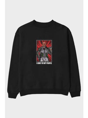 Ankhises Blade Tyson Ön Baskılı Siyah Oversize Sweatshirt Erkek Kadın Bisiklet Yaka
