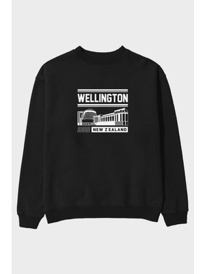 Ankhises Wellington Ön Baskılı Siyah Oversize Sweatshirt Erkek Kadın Bisiklet Yaka