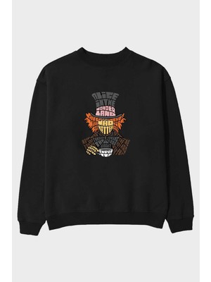 Ankhises Madhatter Ön Baskılı Siyah Oversize Sweatshirt Erkek Kadın Bisiklet Yaka
