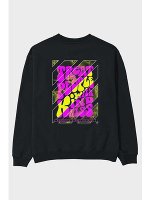 Ankhises Treat People Arka Baskılı Siyah Oversize Sweatshirt Erkek Kadın Bisiklet Yaka
