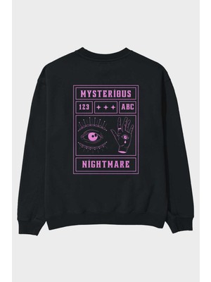 Ankhises Mysterious Nightmare Arka Baskılı Siyah Oversize Sweatshirt Erkek Kadın Bisiklet Yaka