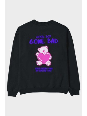 Ankhises Good Boy Gona Bad Arka Baskılı Siyah Oversize Sweatshirt Erkek Kadın Bisiklet Yaka