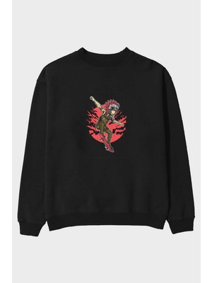 Ankhises Indian Chief Skateboard Ön Baskılı Siyah Oversize Sweatshirt Erkek Kadın Bisiklet Yaka