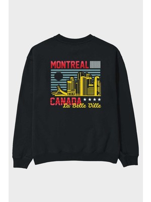 Ankhises Montreal Arka Baskılı Siyah Oversize Sweatshirt Erkek Kadın Bisiklet Yaka