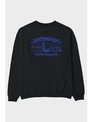 Ankhises Birmingham Arka Baskılı Siyah Oversize Sweatshirt Erkek Kadın Bisiklet Yaka