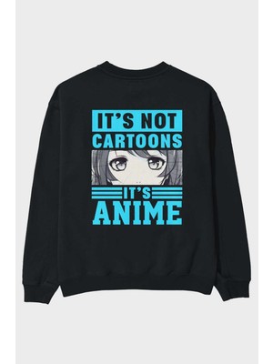 Ankhises Its Anime Arka Baskılı Siyah Oversize Sweatshirt Erkek Kadın Bisiklet Yaka