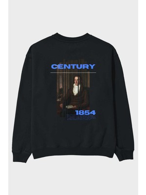 Ankhises Century 1854 Yazılı Arka Baskılı Siyah Oversize Sweatshirt Erkek Kadın Bisiklet Yaka